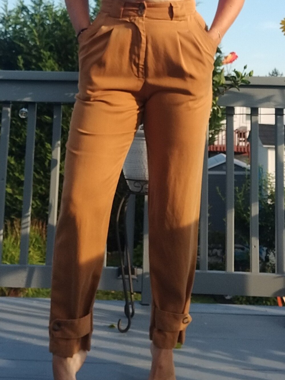 Whimsy + Row Tan Pleated Chinos with Cuffed Hem 8